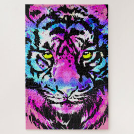 Neon Pink Tiger Head - Tiger Puzzle Legpuzzel
