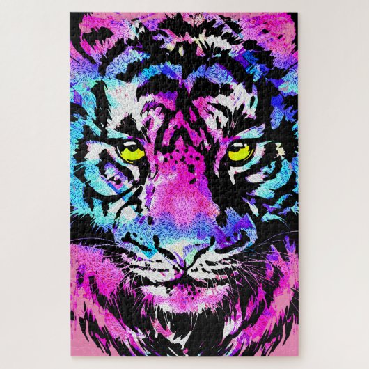 Neon Pink Tiger Head - Tiger Puzzle Legpuzzel (Verticaal)