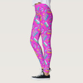 Neon Pink Trendy 80's Cassette Muziek Leggings (Links)