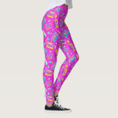 Neon Pink Trendy 80's Cassette Muziek Leggings (Rechts)