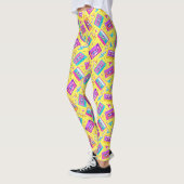 Neon Pink Trendy 80's Cassette Muziek Leggings (Links)
