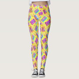 Neon Pink Trendy 80's Cassette Muziek Leggings