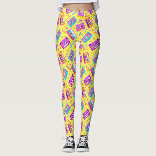 Neon Pink Trendy 80's Cassette Muziek Leggings