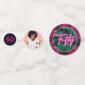 Neon Pink Tropical 50th Birthday Foto Confetti (Achterkanten)