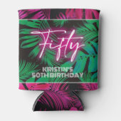 Neon Pink Tropical 50th Verjaardag Blikjeskoeler (Voorkant)
