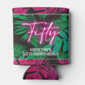 Neon Pink Tropical 50th Verjaardag Blikjeskoeler (Achterkant)