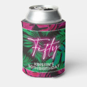 Neon Pink Tropical 50th Verjaardag Blikjeskoeler (Blikje Achterkant)