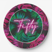Neon Pink Tropical 50th Verjaardag Papieren Bordje (Voorkant)