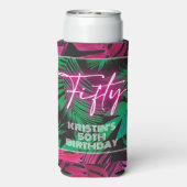 Neon Pink Tropical 50th Verjaardag Seltzer Blikjeskoeler (Seltzer Achterkant)