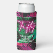 Neon Pink Tropical 50th Verjaardag Seltzer Blikjeskoeler (Seltzer Voorkant)