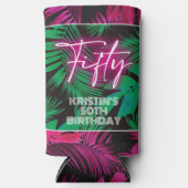 Neon Pink Tropical 50th Verjaardag Seltzer Blikjeskoeler (Voorkant)