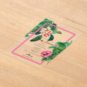 Neon Pink Tropical Botanicals Baby shower Acryl Uitnodigingen (Laagn)