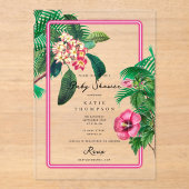 Neon Pink Tropical Botanicals Baby shower Acryl Uitnodigingen (Voorkant)