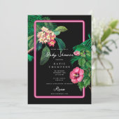 Neon Pink Tropical Botanicals Baby shower Kaart (Staand voorkant)