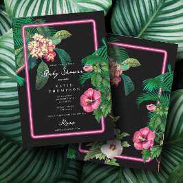 Neon Pink Tropical Botanicals Baby shower Kaart