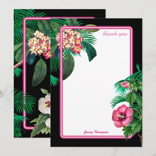 Neon Pink Tropical Botanicals Bedankkaart (Voorkant / Achterkant)