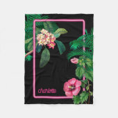 Neon Pink Tropical Botanicals Fleece Deken (Voorkant)