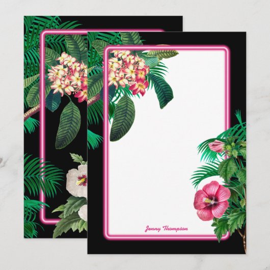 Neon Pink Tropical Botanicals Notitiekaartje (Voorkant / Achterkant)