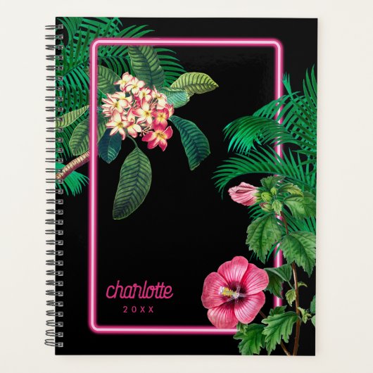 Neon Pink Tropical Botanicals per jaar Planner (Voorkant)