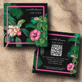 Neon Pink Tropical Botanicals QR Code Social Media Vierkante Visitekaartje