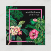 Neon Pink Tropical Botanicals QR Code Social Media Vierkante Visitekaartje (Voorkant)
