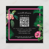 Neon Pink Tropical Botanicals QR Code Social Media Vierkante Visitekaartje (Achterkant)
