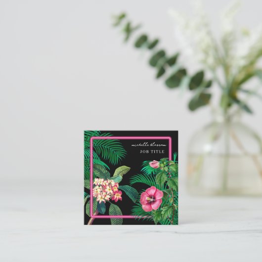 Neon Pink Tropical Botanicals QR Code Social Media Vierkante Visitekaartje (Staand voorkant)