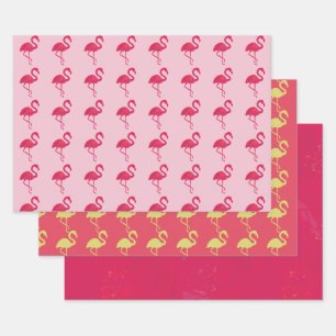 Neon Pink Tropical Flamingo Inpakpapier Vel