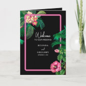 Neon Pink Tropical Retro Wedding Order of Service Programma (Voorkant)