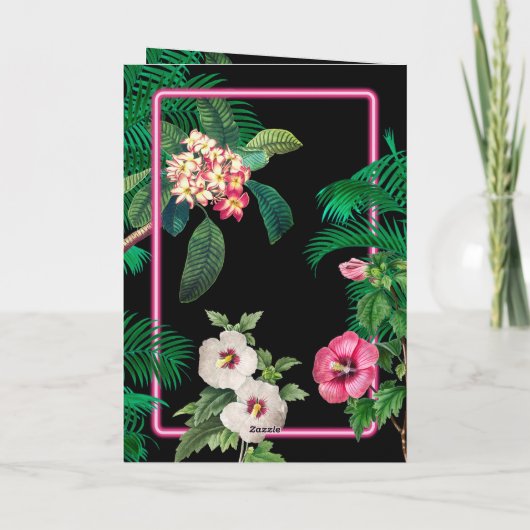 Neon Pink Tropical Retro Wedding Order of Service Programma (Achterkant)