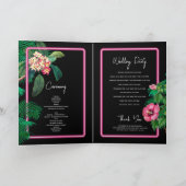 Neon Pink Tropical Retro Wedding Order of Service Programma (Binnen)