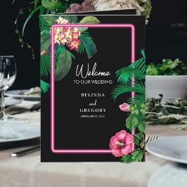 Neon Pink Tropical Retro Wedding Order of Service Programma