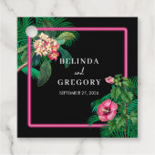 Neon Pink Tropische Retro Botanicals Bruiloft Bedankjes Labels (Voorkant)