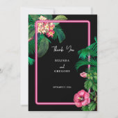 Neon Pink Tropische Retro Botanicals Bruiloft Bedankkaart (Voorkant)