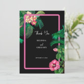 Neon Pink Tropische Retro Botanicals Bruiloft Bedankkaart (Staand voorkant)