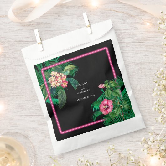Neon Pink Tropische Retro Botanicals Bruiloft Bedankzakje (Geknipt)