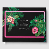 Neon Pink Tropische Retro Botanicals Bruiloft Gastenboek (Voorkant)