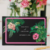 Neon Pink Tropische Retro Botanicals Bruiloft Gastenboek