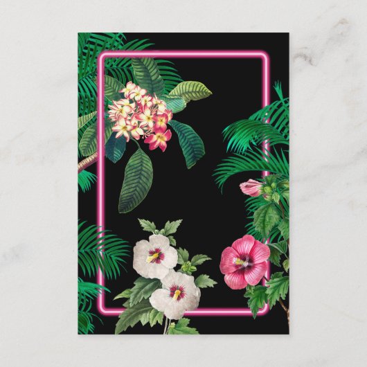 Neon Pink Tropische Retro Botanicals Bruiloft Informatiekaartje (Achterkant)