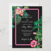 Neon Pink Tropische Retro Botanicals Bruiloft Kaart (Voorkant)
