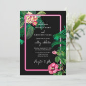 Neon Pink Tropische Retro Botanicals Bruiloft Kaart (Staand voorkant)
