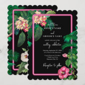 Neon Pink Tropische Retro Botanicals Bruiloft Kaart (Voorkant / Achterkant)