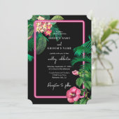 Neon Pink Tropische Retro Botanicals Bruiloft Kaart (Staand voorkant)