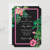 Neon Pink Tropische Retro Botanicals Bruiloft Kaart (Voorkant)