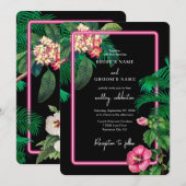 Neon Pink Tropische Retro Botanicals Bruiloft Kaart (Voorkant / Achterkant)