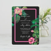 Neon Pink Tropische Retro Botanicals Bruiloft Kaart (Staand voorkant)