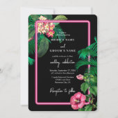 Neon Pink Tropische Retro Botanicals Bruiloft Kaart (Voorkant)