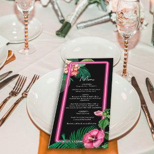 Neon Pink Tropische Retro Botanicals Bruiloft Menu
