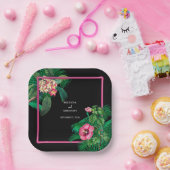 Neon Pink Tropische Retro Botanicals Bruiloft Papieren Bordje (Feest)