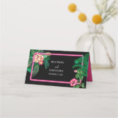 Neon Pink Tropische Retro Botanicals Bruiloft Plaatskaartje (Achterkant)
